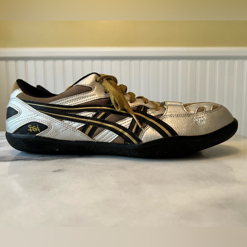 Mens Asics Metallic Silver/ Gold Cycling Shoes Size … Gem